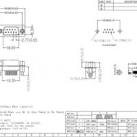 D-SUB DB9 connector female PCB verticaal afmetingen